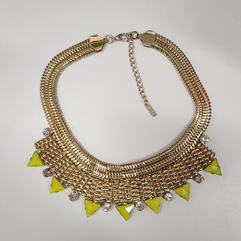 MIKA Chunky Gold-tone Statement Necklace Yellow Triangle Jewels Bold Bib Collar